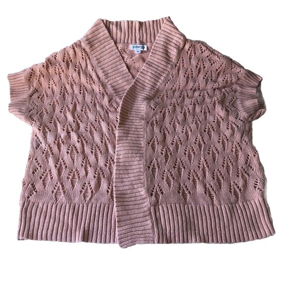 St. Johns Bay Women’s Short Sleeve Open Knit Cardigan Peach Size 1X - Picture 1 of 11